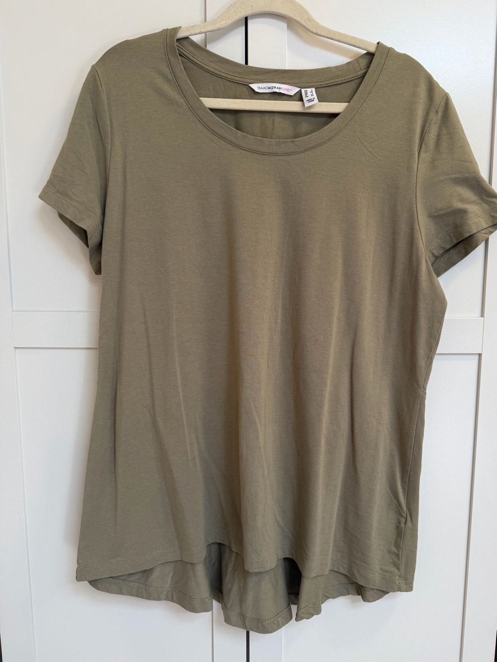 Isaac Mizrahi Live Khaki Green Size Large High Low Top NWOT